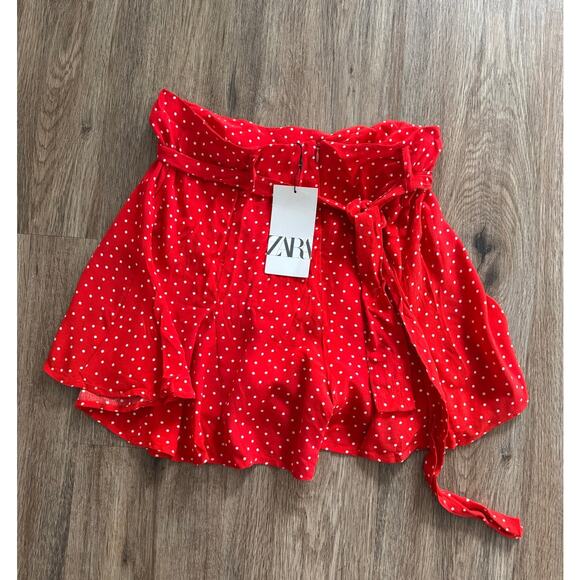 Zara Red and White Polka dot mini Skirt with built in shorts - Picture 2 of 5